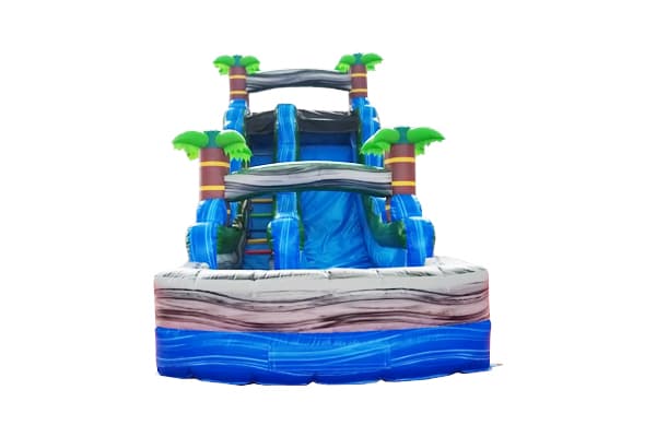 Tropical marble inflatable slide with splash pool