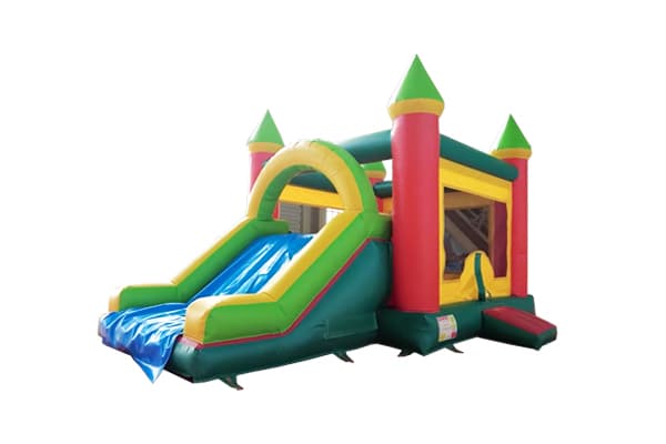 Quick inflation bounce house with wide dry slide
