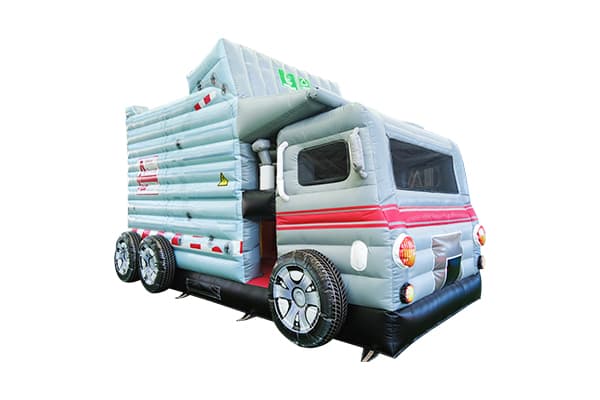 garbage truck bounce house with pop-up obstacles