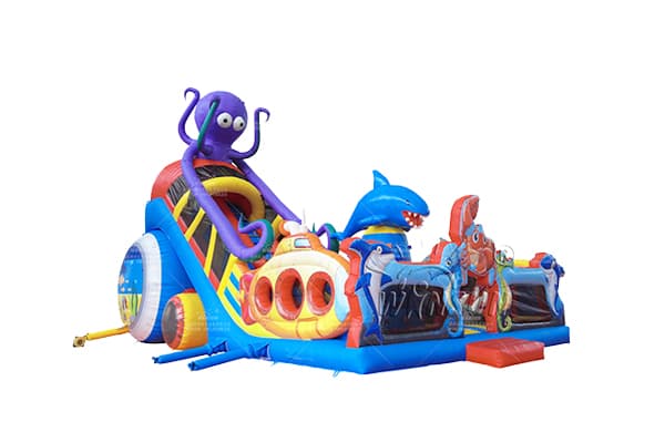 Sea animals inflatable playground with slide and climbing wall