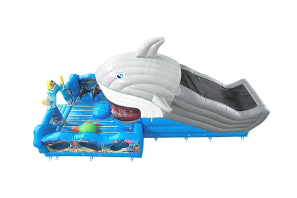 Under The Sea inflatable playground with moving shark mouth entrance