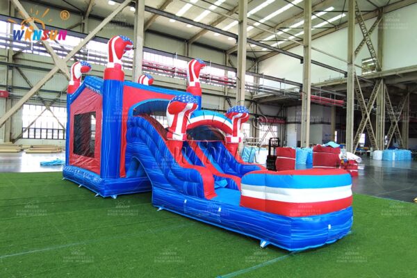 Commercial American inflatable bounce house with slide