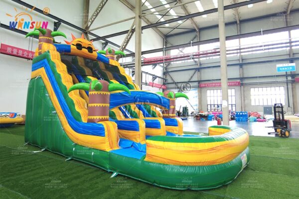 Commercial sun-themed dual lane water slide