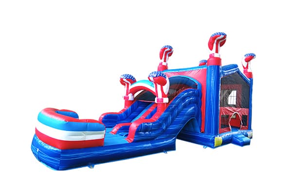 Custom-size American flag bounce house slide combo