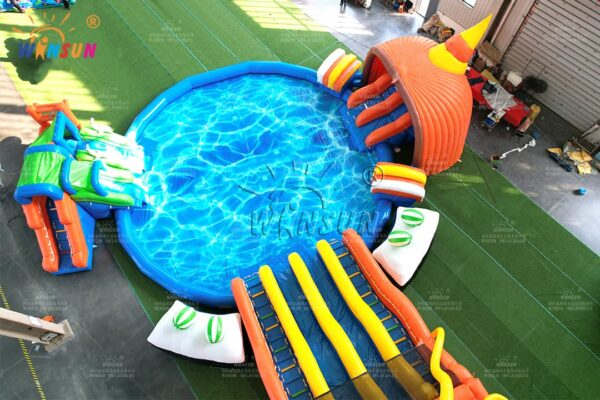 Giant octopus inflatable water slide with pool