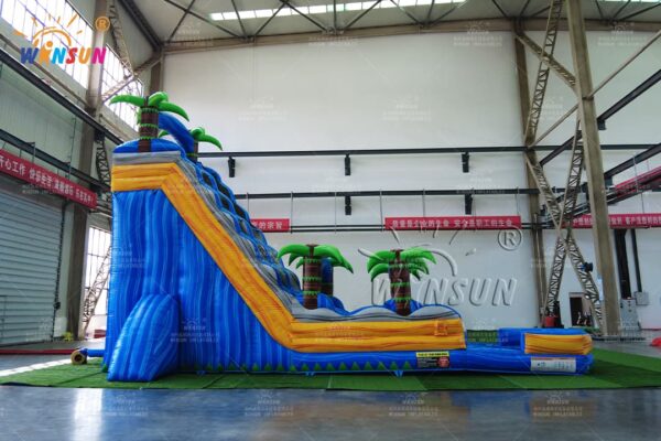 Inflatable blue marble slide with splash pool for kids