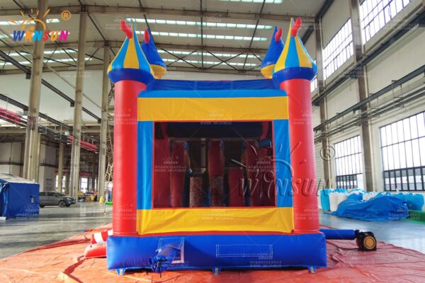 Inflatable carnival castle with slide and mesh walls