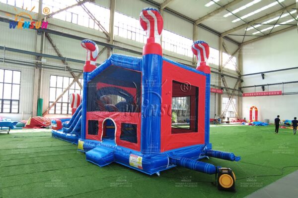 Large American flag bounce house slide combo for events