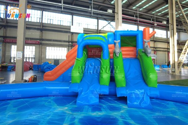 Multi-lane octopus water slide with splash pool for kids