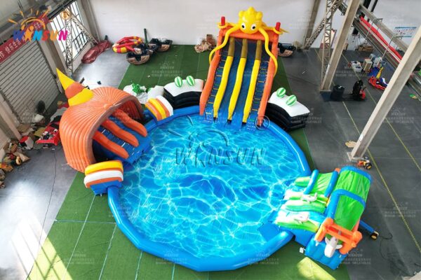 Octopus theme inflatable water slide with splash pool commercial grade