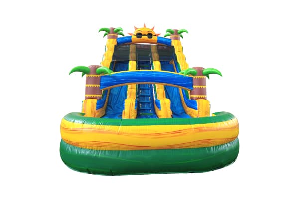 Quick-setup sun inflatable slide with dual racing lanes