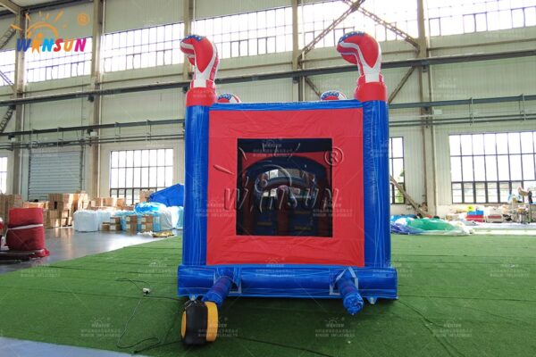Red white and blue bounce house with slide for parties