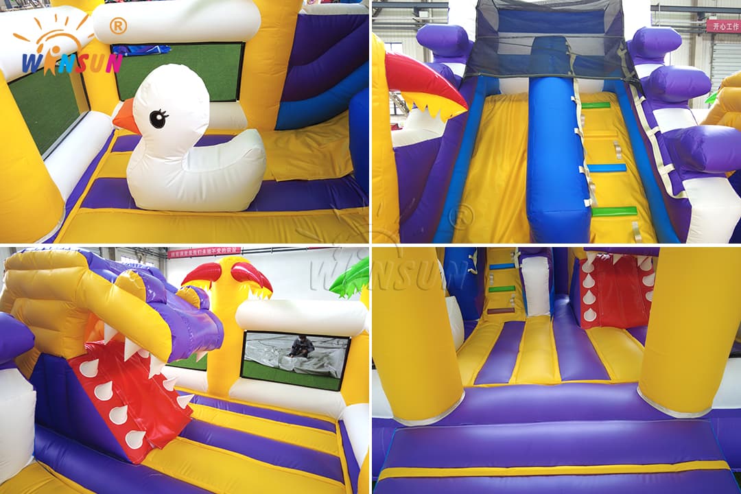 colorful inflatable castle with palm trees